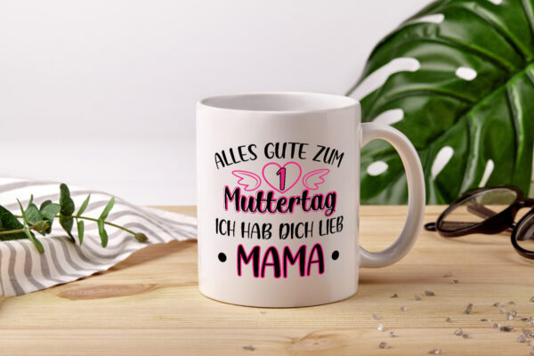 1. Muttertag, hab dich lieb, Mama | Herz | Flügel - Tasse Weiss - Kaffeetasse / Geschenk / Familie