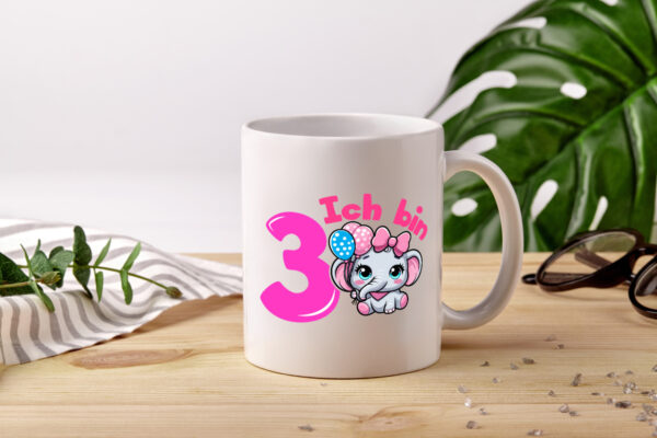 3. Geburtstag | 3 Jahre | Elefant | Mädchen - Tasse Weiss - Kaffeetasse / Geschenk / Familie