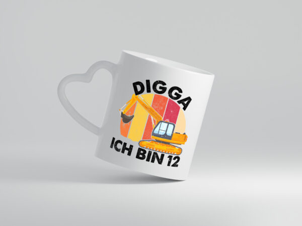 12. Geburtstag | 12 Jahre | Bagger | Digga - Herzhenkel Tasse - Kaffeetasse / Geschenk / Familie