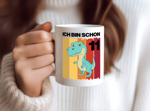 11. Geburtstag | 11 Jahre | Dinosaurier - Tasse Weiss - Kaffeetasse / Geschenk / Familie