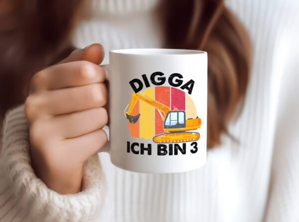 3. Geburtstag | 3 Jahre | Bagger | Digga - Tasse Weiss - Kaffeetasse / Geschenk / Familie