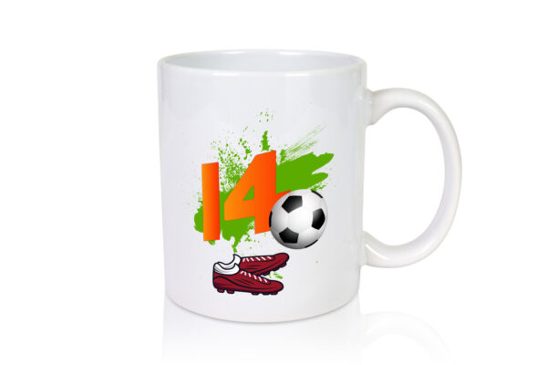 14. Geburtstag | Jungen Fußball | Fußballspieler - Tasse Weiss - Kaffeetasse / Geschenk / Familie