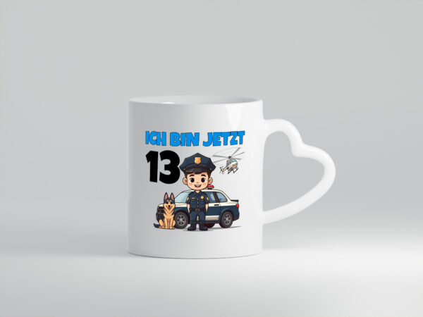 13. Geburtstag | 13 Jahre | Polizei Kind | Polizeiauto - Herzhenkel Tasse - Kaffeetasse / Geschenk / Familie