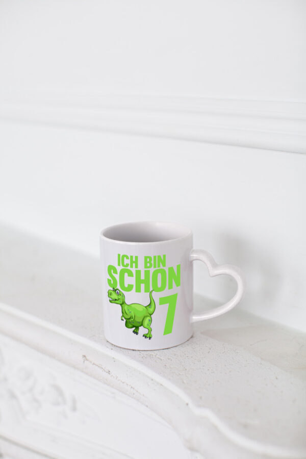 7. Geburtstag | 7 Jahre | Dino | Dinosaurier - Herzhenkel Tasse - Kaffeetasse / Geschenk / Familie