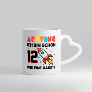 12. Geburtstag | Rakete | Weltraum | 12 Jahre | Galaxy - Herzhenkel Tasse - Kaffeetasse / Geschenk / Familie