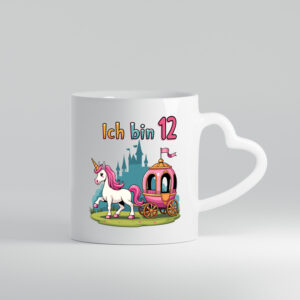 12. Geburtstag | Prinzessin in Kutsche | Einhorn - Herzhenkel Tasse - Kaffeetasse / Geschenk / Familie