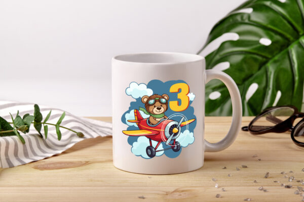 3. Geburtstag | 3 Jahre | Kinder Pilot | Flugzeug - Tasse Weiss - Kaffeetasse / Geschenk / Familie