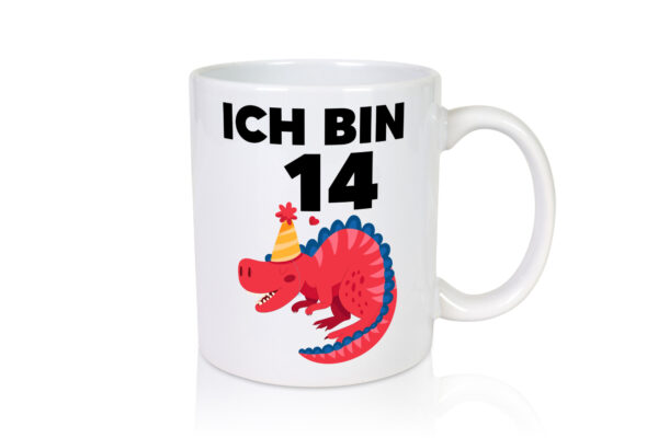 14. Geburtstag | Dino | Dinosaurier | 14 Jahre - Tasse Weiss - Kaffeetasse / Geschenk / Familie