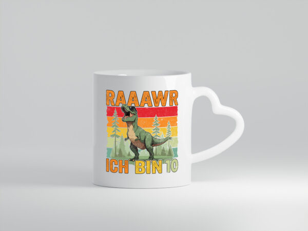 10. Geburtstag | 10 Jahre | rarrrr ich bin 10 | Dinosaurier - Herzhenkel Tasse - Kaffeetasse / Geschenk / Familie