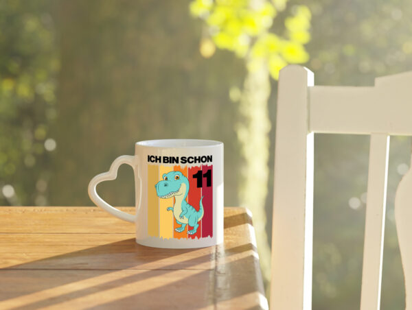 11. Geburtstag | 11 Jahre | Dinosaurier - Herzhenkel Tasse - Kaffeetasse / Geschenk / Familie