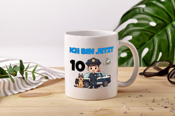 10. Geburtstag | 10 Jahre | Polizei Kind | Polizeiauto - Tasse Weiss - Kaffeetasse / Geschenk / Familie