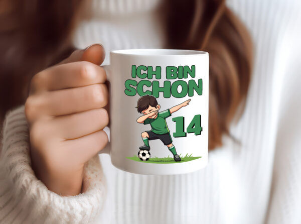 14. Geburtstag | 14 Jahre | Fußballer - Tasse Weiss - Kaffeetasse / Geschenk / Familie