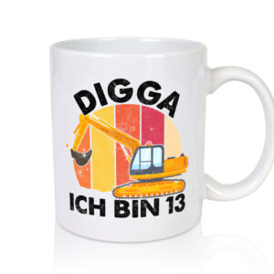 13. Geburtstag | 13 Jahre | Bagger | Digga - Tasse Weiss - Kaffeetasse / Geschenk / Familie