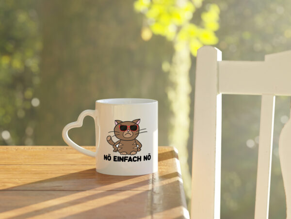 Einfach Nö | lustige Katze | Sonnenbrille | Null Bock - Herzhenkel Tasse - Kaffeetasse / Geschenk / Familie