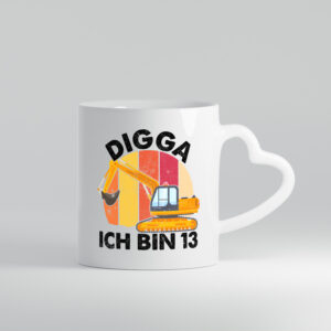 13. Geburtstag | 13 Jahre | Bagger | Digga - Herzhenkel Tasse - Kaffeetasse / Geschenk / Familie