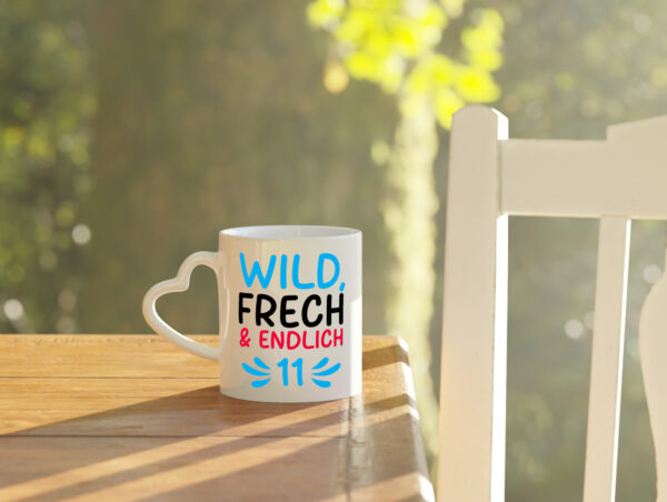 11. Geburtstag | 11 Jahre | Wild & Frech - Herzhenkel Tasse - Kaffeetasse / Geschenk / Familie