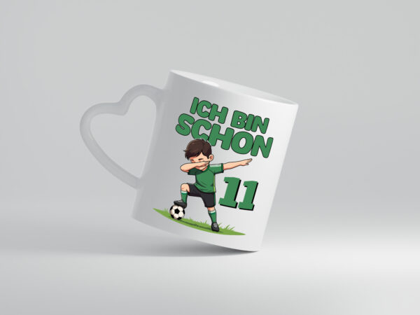 11. Geburtstag | 11 Jahre | Fußballer - Herzhenkel Tasse - Kaffeetasse / Geschenk / Familie