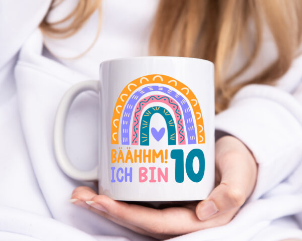 10. Geburtstag | 10 Jahre | Regenbogen | Bääm | Mädchen - Tasse Weiss - Kaffeetasse / Geschenk / Familie