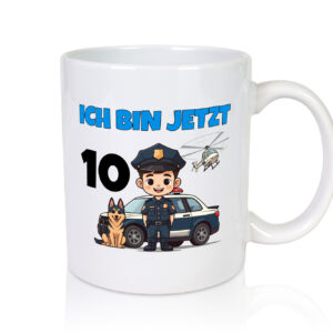 10. Geburtstag | 10 Jahre | Polizei Kind | Polizeiauto - Tasse Weiss - Kaffeetasse / Geschenk / Familie