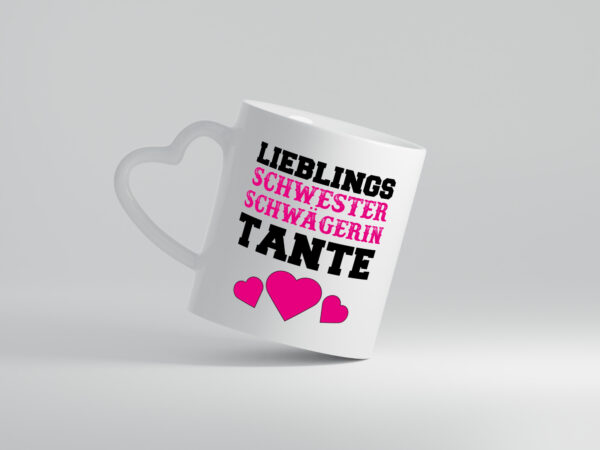 Lieblings Schwester - Herzhenkel Tasse - Kaffeetasse / Geschenk / Familie