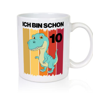 10. Geburtstag | 10 Jahre | Dinosaurier - Tasse Weiss - Kaffeetasse / Geschenk / Familie