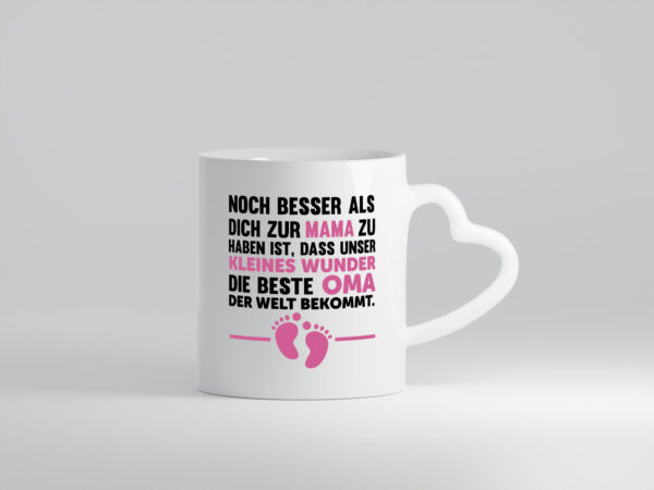 Beste Oma der Welt | Geburt Tasse | Schwangerschaft - Herzhenkel Tasse - Kaffeetasse / Geschenk / Familie