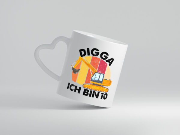 10. Geburtstag | 10 Jahre | Bagger | Digga - Herzhenkel Tasse - Kaffeetasse / Geschenk / Familie