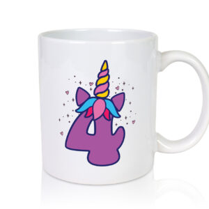 4 | Einhorn | Geburtstag - Tasse Weiss - Kaffeetasse / Geschenk / Familie