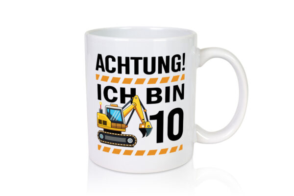 10 Geburtstag Ich bin 10 | Bagger | Bagger Junge - Tasse Weiss - Kaffeetasse / Geschenk / Familie