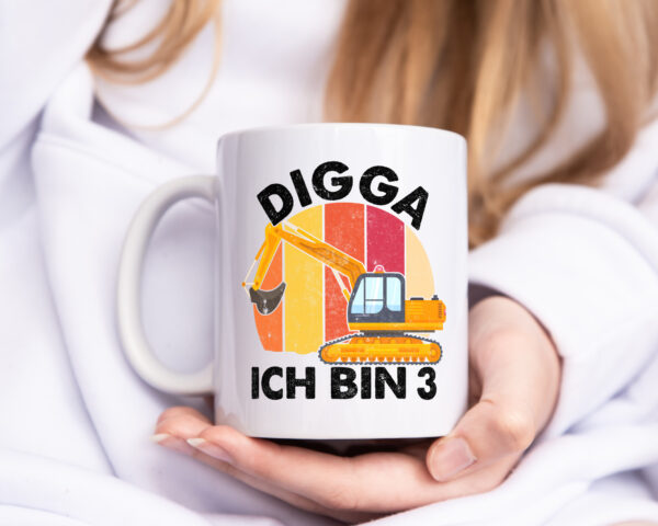 3. Geburtstag | 3 Jahre | Bagger | Digga - Tasse Weiss - Kaffeetasse / Geschenk / Familie