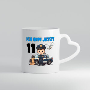 11. Geburtstag | 11 Jahre | Polizei Kind | Polizeiauto - Herzhenkel Tasse - Kaffeetasse / Geschenk / Familie