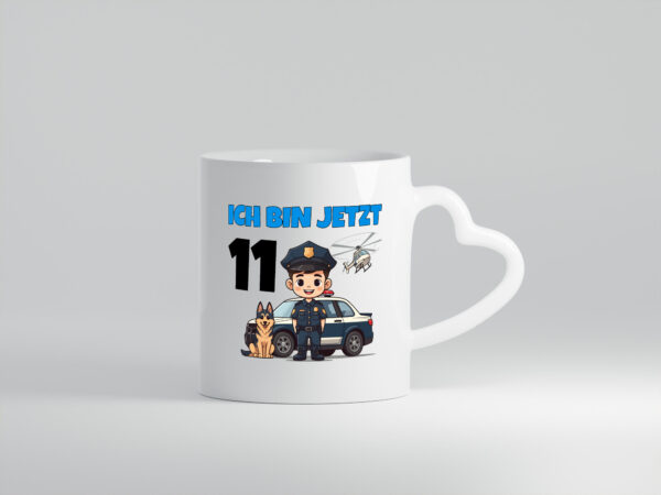 11. Geburtstag | 11 Jahre | Polizei Kind | Polizeiauto - Herzhenkel Tasse - Kaffeetasse / Geschenk / Familie