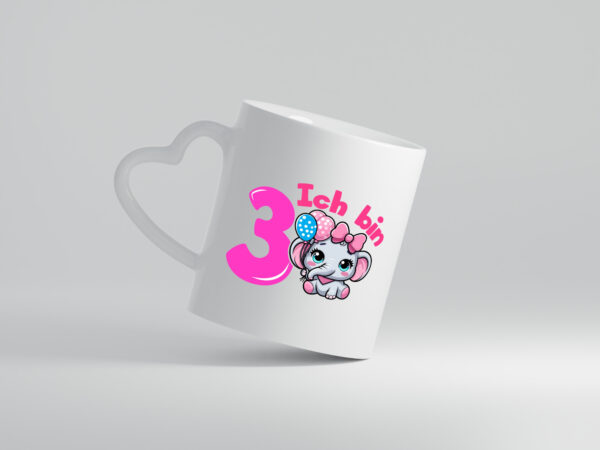 3. Geburtstag | 3 Jahre | Elefant | Mädchen - Herzhenkel Tasse - Kaffeetasse / Geschenk / Familie