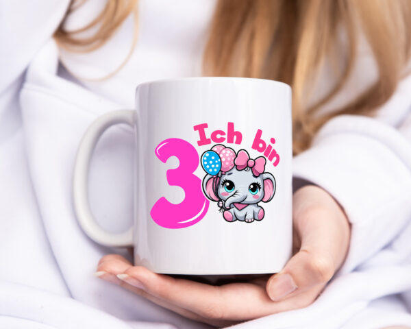 3. Geburtstag | 3 Jahre | Elefant | Mädchen - Tasse Weiss - Kaffeetasse / Geschenk / Familie