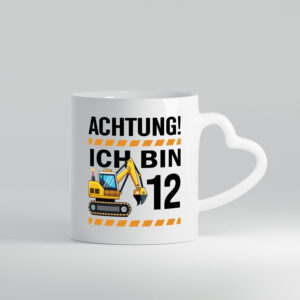 12 Geburtstag Ich bin 12 | Bagger | Bagger Junge - Herzhenkel Tasse - Kaffeetasse / Geschenk / Familie