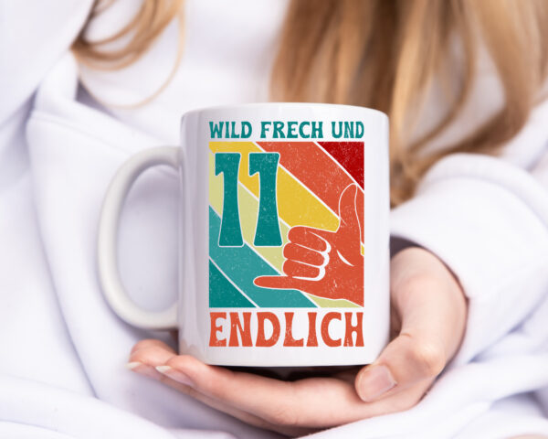 11. Geburtstag | 11 Jahre | Wild und Frech - Tasse Weiss - Kaffeetasse / Geschenk / Familie