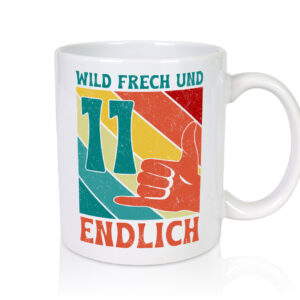 11. Geburtstag | 11 Jahre | Wild und Frech - Tasse Weiss - Kaffeetasse / Geschenk / Familie