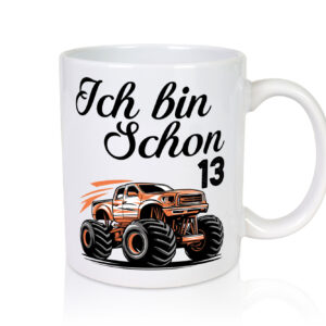 13. Geburtstag | Monster truck | 13 Jahre - Tasse Weiss - Kaffeetasse / Geschenk / Familie