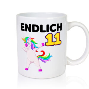 11. Geburtstag | endlich 11 | 11 Jahre | Einhorn | Mädchen - Tasse Weiss - Kaffeetasse / Geschenk / Familie