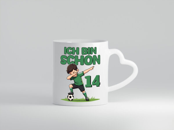 14. Geburtstag | 14 Jahre | Fußballer - Herzhenkel Tasse - Kaffeetasse / Geschenk / Familie