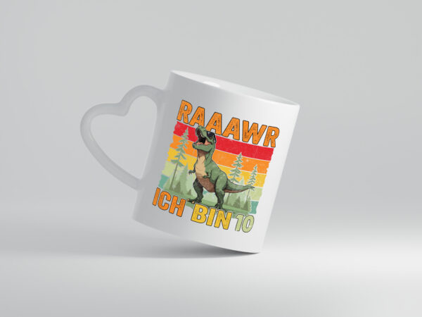 10. Geburtstag | 10 Jahre | rarrrr ich bin 10 | Dinosaurier - Herzhenkel Tasse - Kaffeetasse / Geschenk / Familie