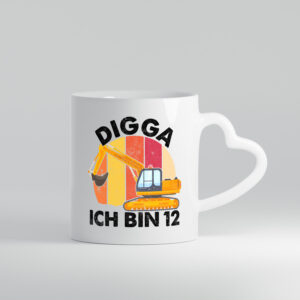 12. Geburtstag | 12 Jahre | Bagger | Digga - Herzhenkel Tasse - Kaffeetasse / Geschenk / Familie