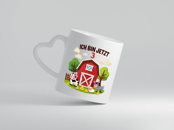 3. Geburtstag | 3 Jahre | Bauernhof und Tiere - Herzhenkel Tasse - Kaffeetasse / Geschenk / Familie