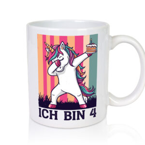 4 Geburtstag | Einhorn | Damping | Mädchen - Tasse Weiss - Kaffeetasse / Geschenk / Familie