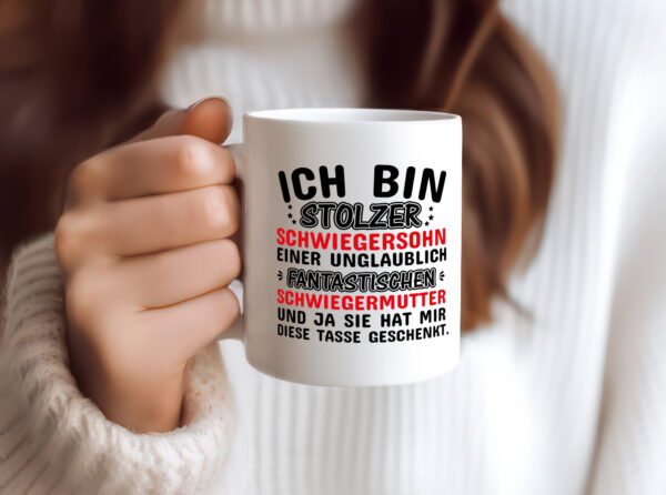 Stolzer Schwiegersohn einer Schwiegermutter - Tasse Weiss - Kaffeetasse / Geschenk / Familie