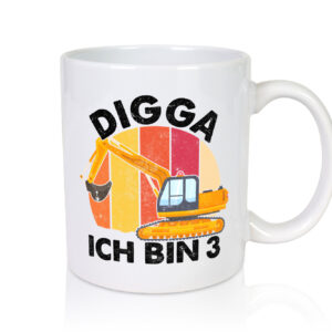 3. Geburtstag | 3 Jahre | Bagger | Digga - Tasse Weiss - Kaffeetasse / Geschenk / Familie