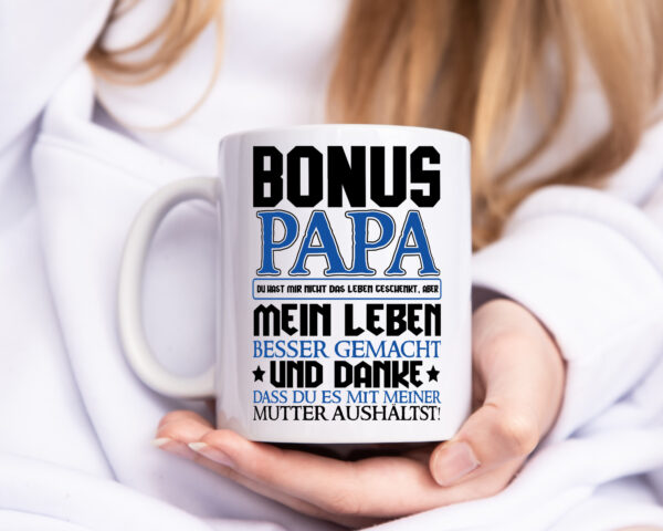 Bonus Papa - Tasse Weiss - Kaffeetasse / Geschenk / Familie