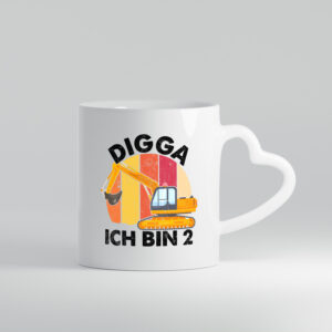 2. Geburtstag | 2 Jahre | Bagger | Digga - Herzhenkel Tasse - Kaffeetasse / Geschenk / Familie