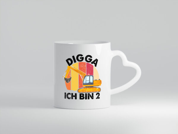 2. Geburtstag | 2 Jahre | Bagger | Digga - Herzhenkel Tasse - Kaffeetasse / Geschenk / Familie