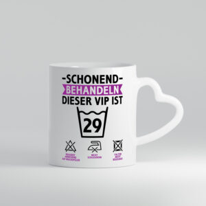 29 Geburtstag | schonend behandeln | 29 Jahre - Herzhenkel Tasse - Kaffeetasse / Geschenk / Familie